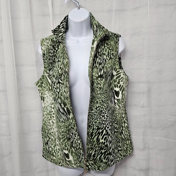 Vintage Cali & York Vest Leopard Mock Neck Zip Green Grunge Punk PM - Picture 4 of 13